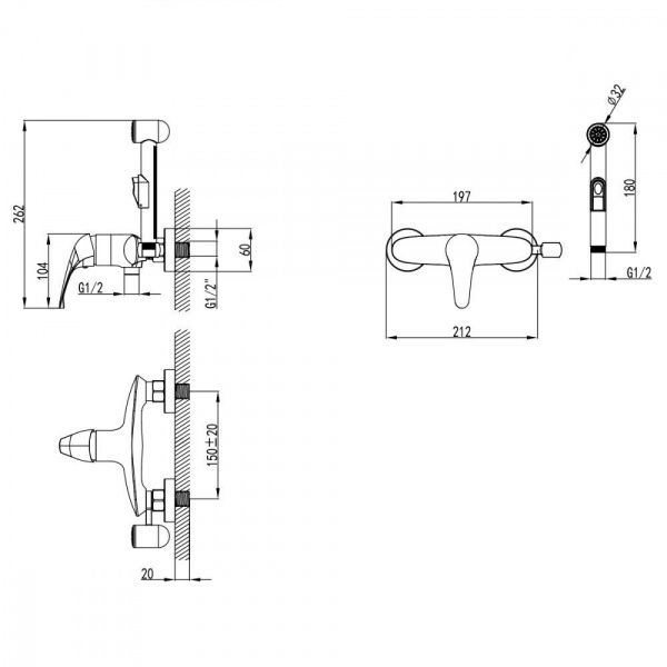Смеситель настенный с гигиеническим душем AWP Agura S0718C хром