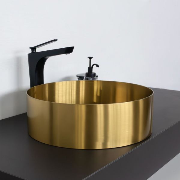 Круглая накладная раковина 40 см из нержавеющей стали Comforty CF8WBTD39G цвет золото, с донным клапаном