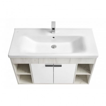 Тумба-умывальник Флай 100 Белый/Дуб крафт белый 1A237501FAX10 с раковиной Миранда 100