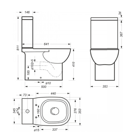 Унитаз-компакт Sanita Luxe Quadro Slim SL DM 2-режимный, сиденье дюропласт с микролифтом тонкое