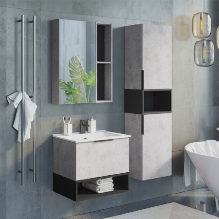 Тумба-умывальник Comforty Франкфурт-60 бетон светлый с раковиной Comforty 60E