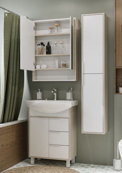 Акватон. Зеркало-шкаф "Рико 65" Белый/Ясень фабрик 1A215202RIB90