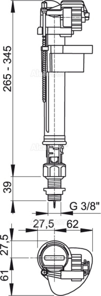 AlcaPlast. Впускной механизм, нижняя подводка, металлическая резьба, A18 3/8"