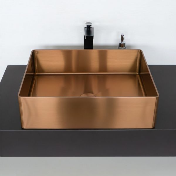 Накладная прямоугольная раковина из нержавеющей стали Comforty CF8WBTB5040RG цвет бронза, с донным клапаном