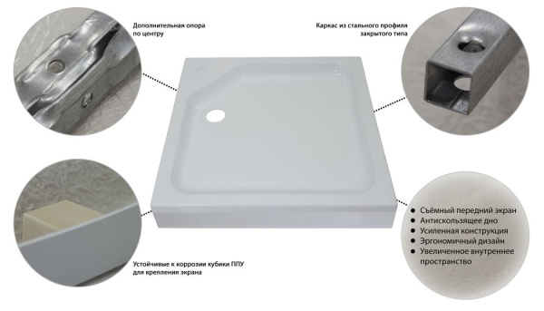 Поддон душевой Тритон ПД1 низкий квадрат 900*900, в комплекте Поддон душевой Тритон ПД1 низкий квадрат 900*900, в комплекте