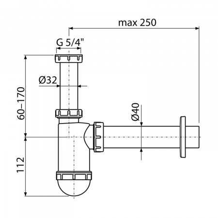 Сифон для умывальника с накидной гайкой 5/4" AlcaPlast A43, d 40 мм