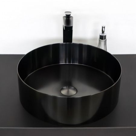Круглая накладная раковина 40 см из нержавеющей стали Comforty CF8WBTD39NMBG цвет графит, с донным клапаном