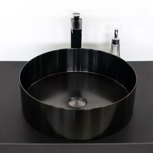 Круглая накладная раковина 40 см из нержавеющей стали Comforty CF8WBTD39NMBG цвет графит, с донным клапаном