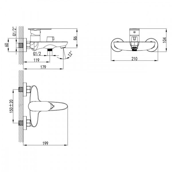 Смеситель для ванны с коротким изливом AWP Narbus S0214C хром