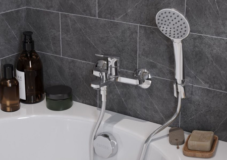 Смеситель для ванны Сантек Кант WH5A10002C001, короткий излив, с аксессуарами, хром