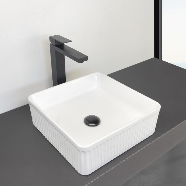 Накладная квадратная раковина для ванной Comforty CF178608X рифленый борт, фарфор