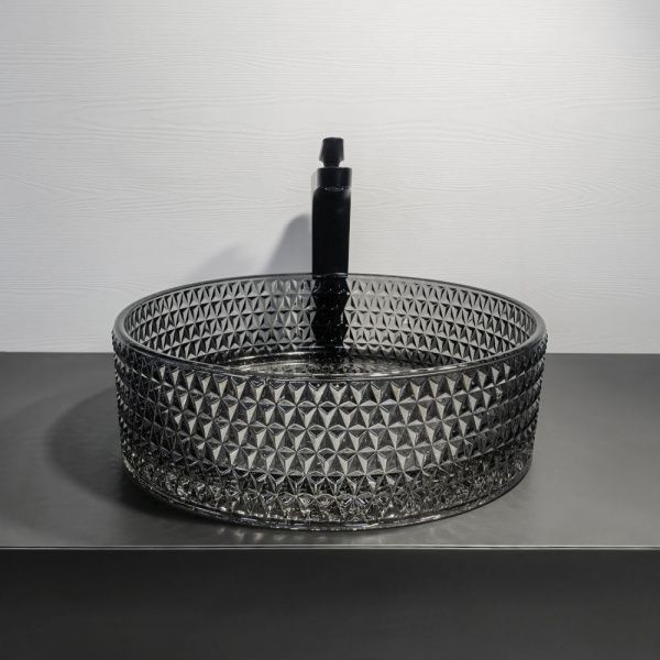 Круглая раковина из закаленного стекла 40 см Comforty CF21004(400) серый дым