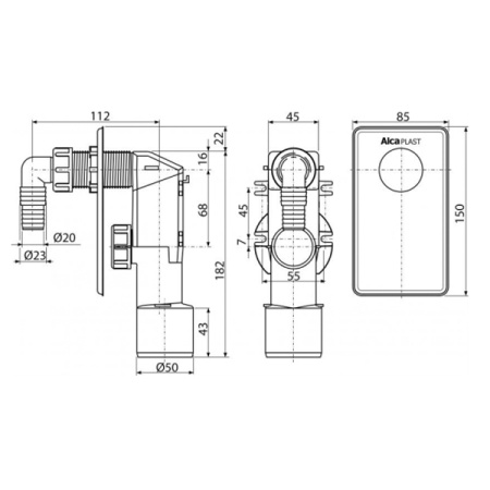 Сифон для стиральной машины AlcaPlast APS4 под штукатурку белый