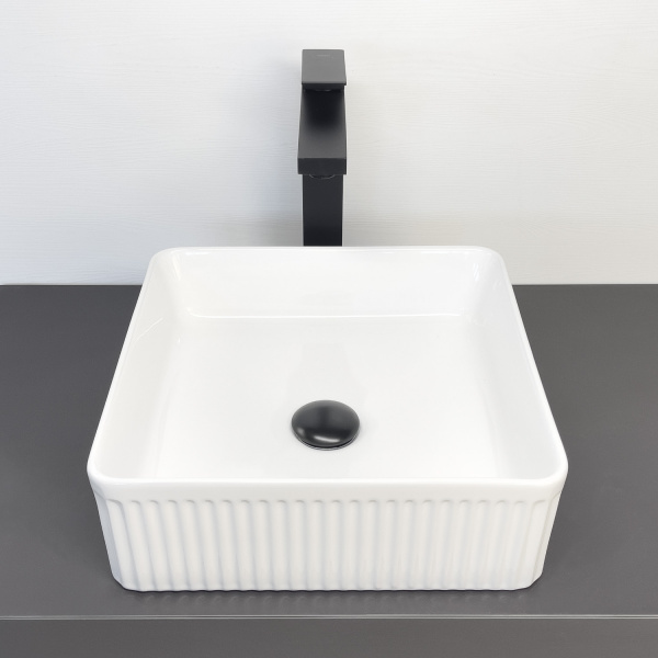 Накладная квадратная раковина для ванной Comforty CF178608X рифленый борт, фарфор