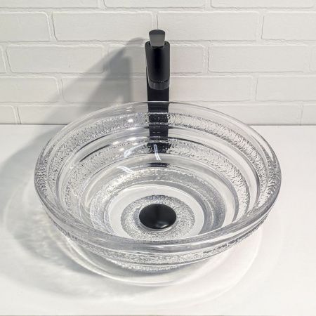 Круглая стеклянная раковина 40 см Comforty CF1G40 прозрачное стекло, кольцевые ребра