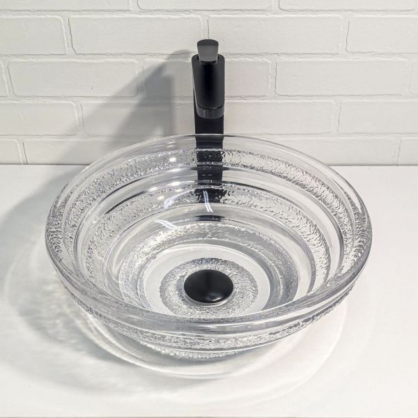 Круглая стеклянная раковина 40 см Comforty CF1G40 прозрачное стекло, кольцевые ребра