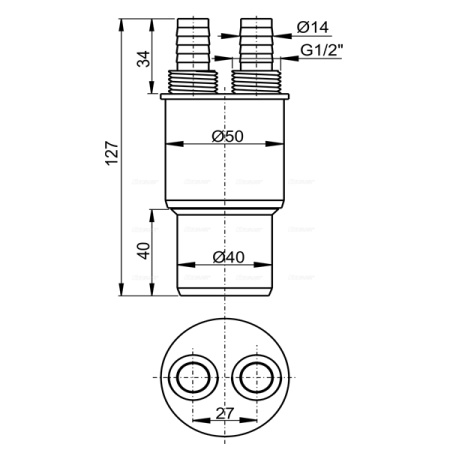 AlcaPlast. Переходная муфта НТ 40/50 х G 1/2  AKS6
