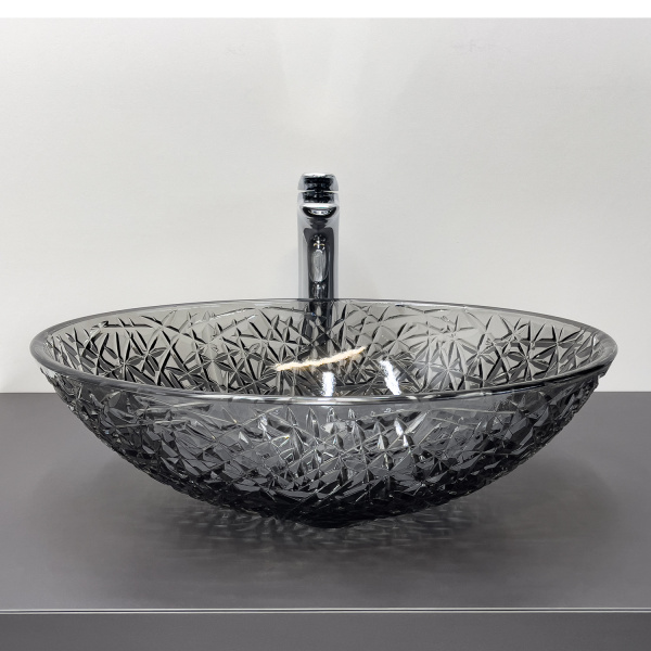 Стеклянная овальная раковина 50 см Comforty CF28002 дымчатое стекло, для ванной на столешницу