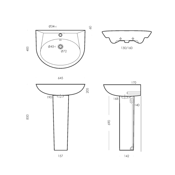 Sanita Luxe. Умывальник "Классик Люкс"  48,5*64,5  белый  SL400101