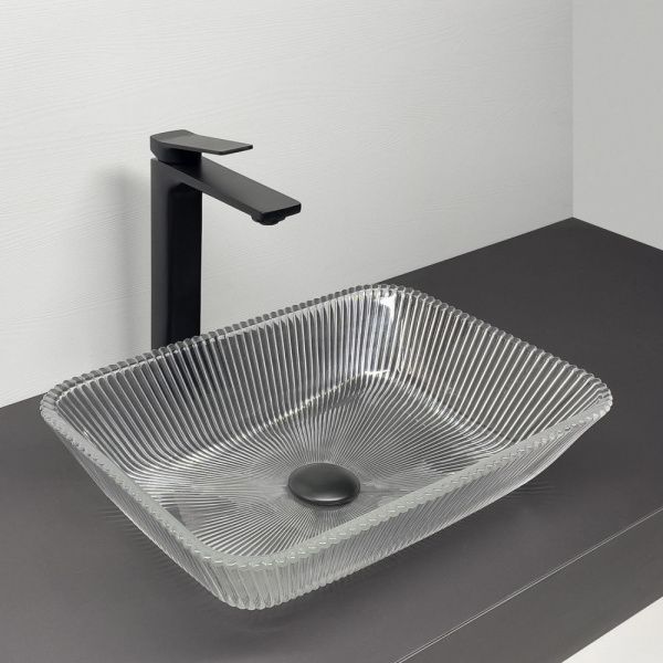 Накладная прямоугольная раковина Comforty CF22403 закаленное прозрачное стекло