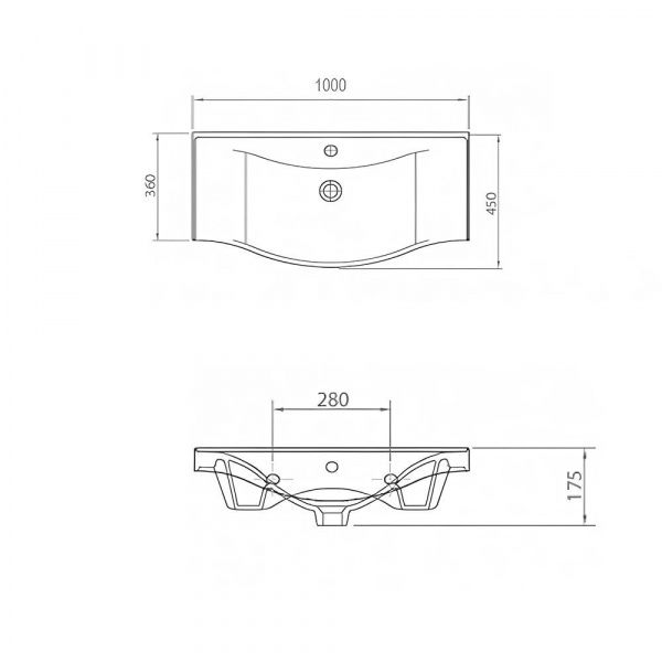 Накладная мебельная раковина 100 см Esvit Basic 7100 фарфор, белая