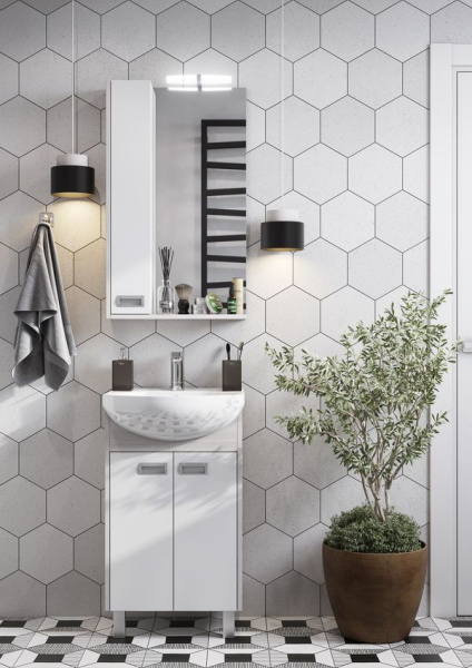 Тумба-умывальник Акватон Бекка 50 белый/дуб сомерсет 1A210801BAC20 с раковиной Смайл-50