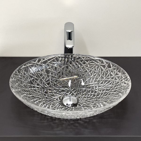 Стеклянная овальная раковина 50 см Comforty CF28001 прозрачное стекло, для ванной на столешницу