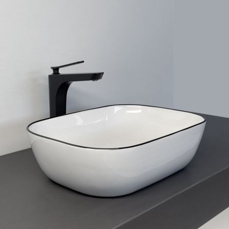 Накладная раковина для ванной Comforty CF11097 скандинавская черная кромка, фарфор