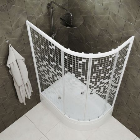 Душевое ограждение Тритон Коралл 120*80 В левый угол, средний поддон, стекло мозаика, сифон D50