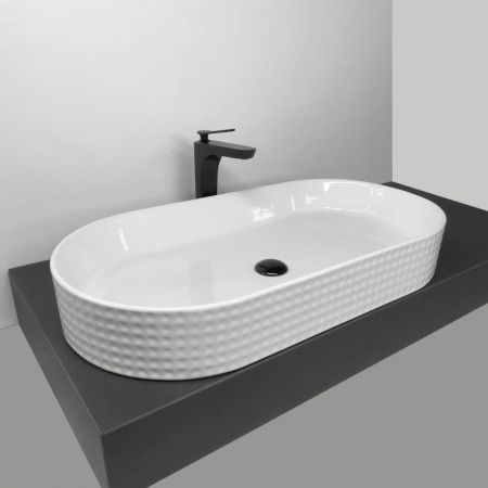 Накладная овальная раковина для ванной Comforty HDA076A рифленый борт, фарфор