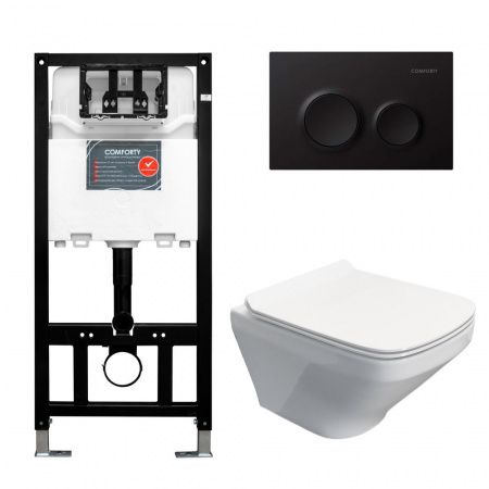 Готовый комплект Comforty 00-00022395CF: инсталляция CF3GT1900-10BL с черной матовой клавишей + унитаз подвесной 108 безободковый