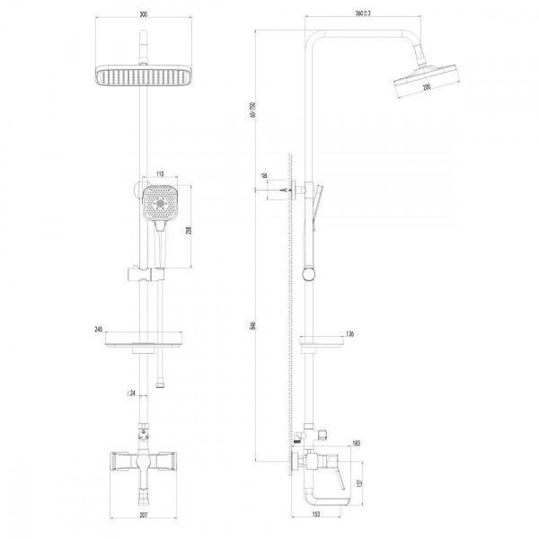 Душевая система с тропическим душем и поворотным изливом AWP Shira S0562C хром