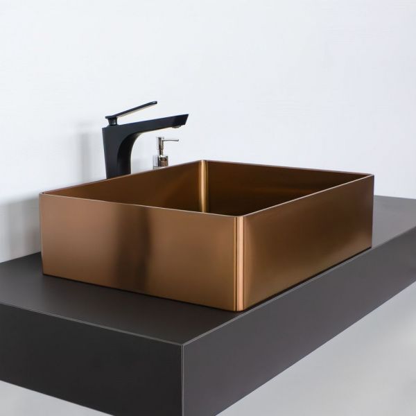 Накладная прямоугольная раковина из нержавеющей стали Comforty CF8WBTB5040RG цвет бронза, с донным клапаном