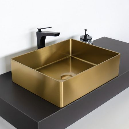 Накладная прямоугольная раковина из нержавеющей стали COMFORTY CF8WBTB5040G цвет золото, с донным клапаном