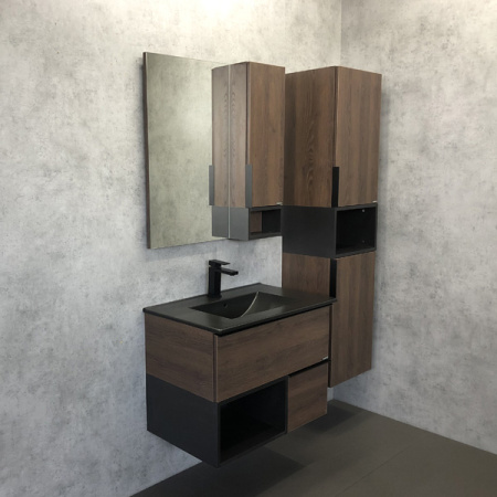 Comforty. Тумба-умывальник "Франкфурт-75" дуб шоколадно-коричневый с раковиной COMFORTY 75E черная матовая