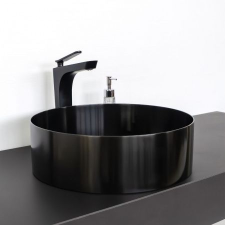 Круглая накладная раковина 40 см из нержавеющей стали Comforty CF8WBTD39NMBG цвет графит, с донным клапаном