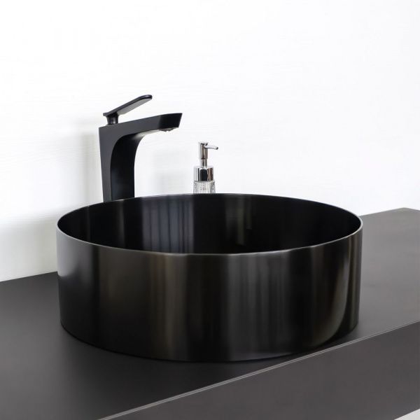 Круглая накладная раковина 40 см из нержавеющей стали Comforty CF8WBTD39NMBG цвет графит, с донным клапаном