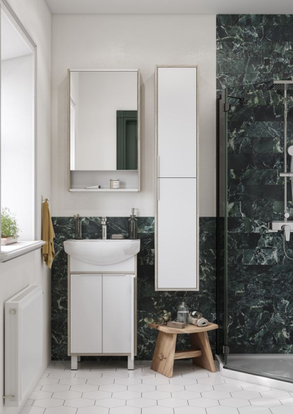 Акватон. Тумба-умывальник Рико 50 Белый/Ясень фабрик 1A212401RIB90 с раковиной "Смайл 50"