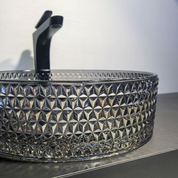 Круглая раковина из закаленного стекла 40 см Comforty CF21004(400) серый дым