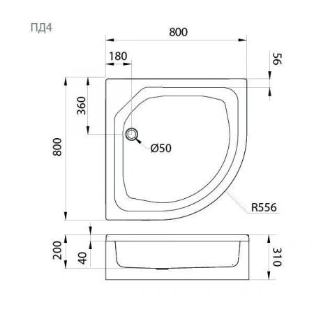 Поддон душевой Тритон ПД20 1/4 круга, средний 80х80 в комплекте