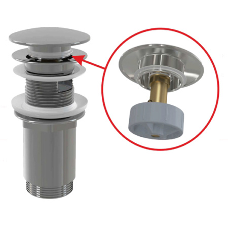 Водослив для умывальника 5/4" AlcaPlast A392C, механизм click/clack, с большой заглушкой, цельнометаллический