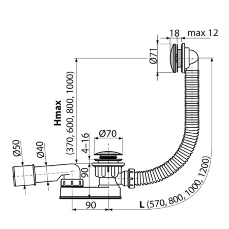 Сифон для ванны click/clack металл AlcaPlast A507CKM