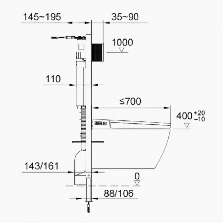 Скрытая система инсталляции для подвесного унитаза Comforty CF3GT1900-10BL с клавишей управления CF3BT7912BL (черная матовая)