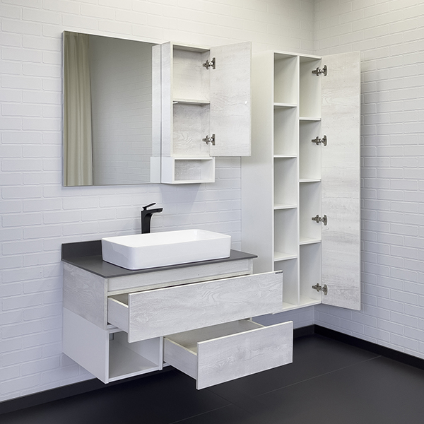 Тумба-умывальник Comforty Прага-90 дуб белый с графитовой столешницей с Comforty 78189 Тумба-умывальник Comforty Прага-90 дуб белый с графитовой столешницей с Comforty 78189