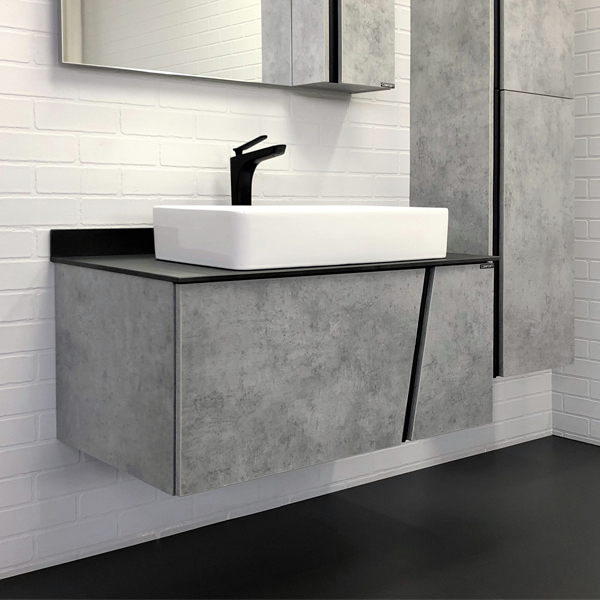 Тумба-умывальник Comforty Эдинбург-90 бетон светлый с черной столешницей с раковиной Comforty 78189 Тумба-умывальник Comforty Эдинбург-90 бетон светлый с черной столешницей с раковиной Comforty 78189